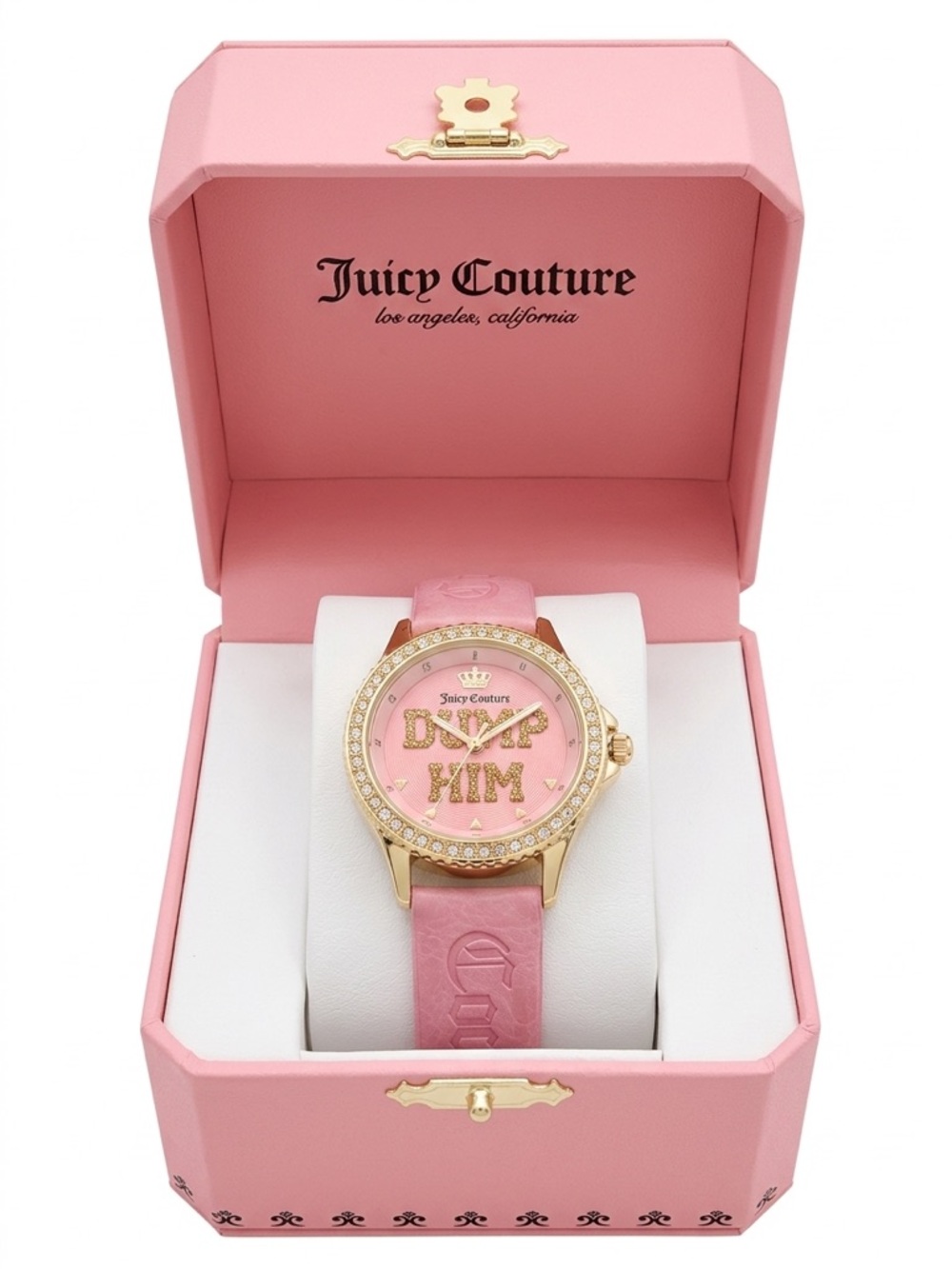 Juicy Couture Pink & Gold 'Dump Him' Crystal Bezel Women's Watch (New)